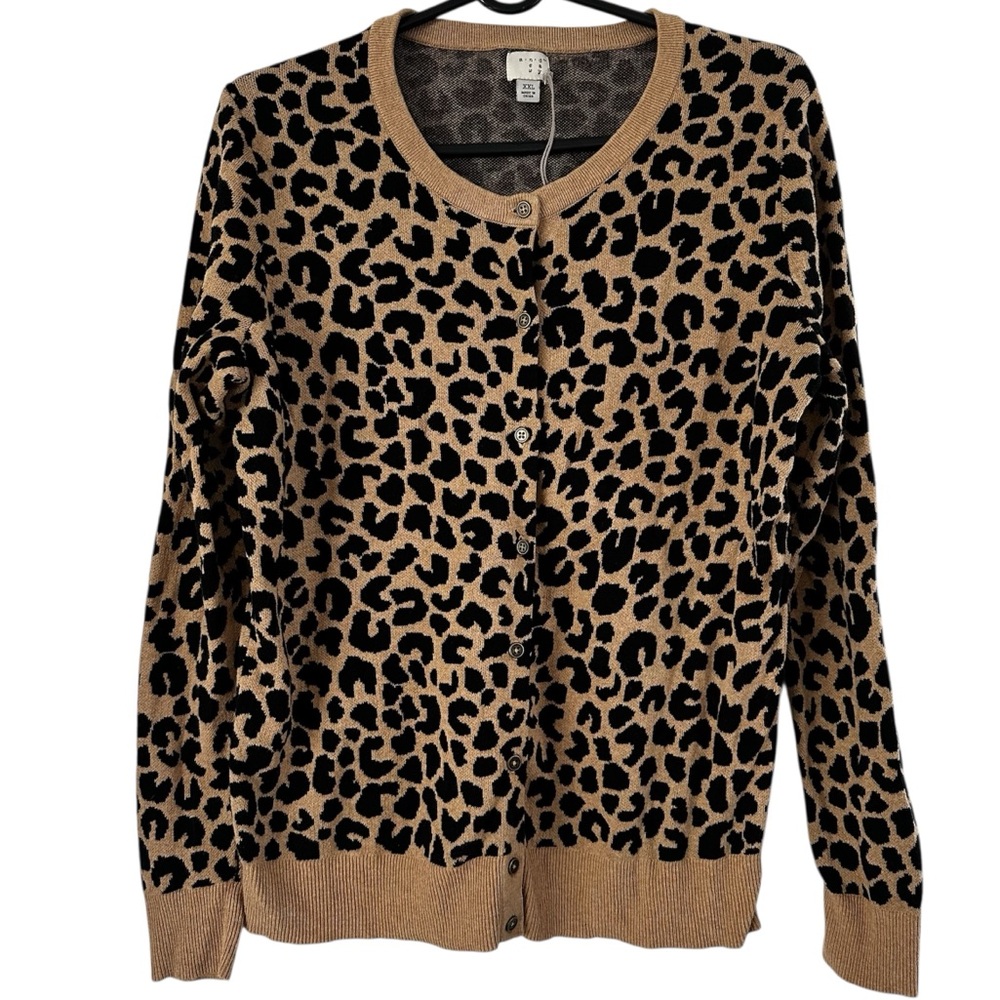 A.New Day Leopard Print Button-Front Sweater XXL